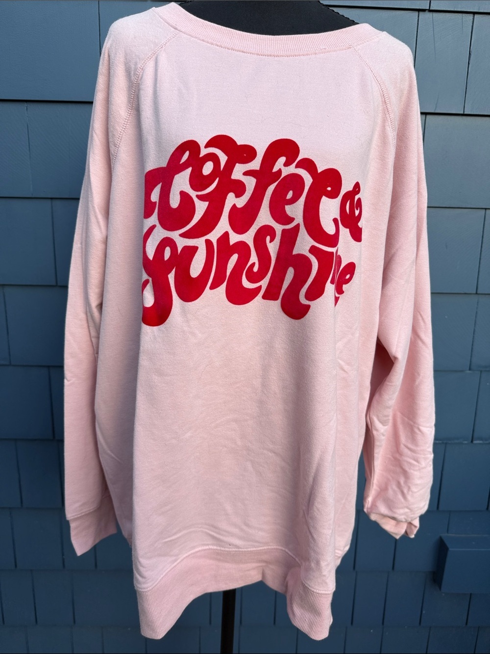 Wildfox Pink Sweatshirt with Red "Coffee & Sunshine" Graphic XL